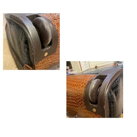 Samantha Brown Purple & Brown Faux Croc Skin Leather 3 Piece Suitcase Set - Picture 16 of 16